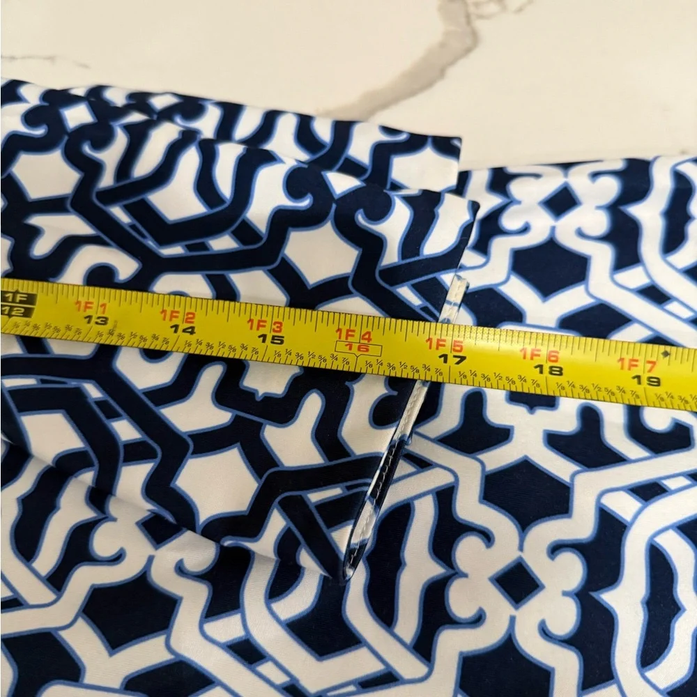 Gretchen Scott, Preppy Ruffle Neck Navy & White Geometric Shift Dress, Size S - Picture 14 of 14